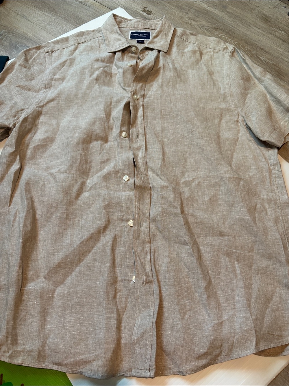 Charles Tyrwhitt Short-Sleeve Linen Button-Down in Light Beige